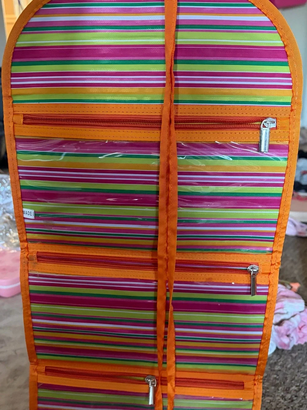 Striped‎ Travel Jewelry Organizer Pouch - Orange Trim